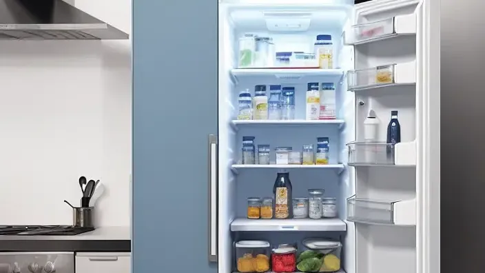 Interior de una nevera abierta con alimentos organizados